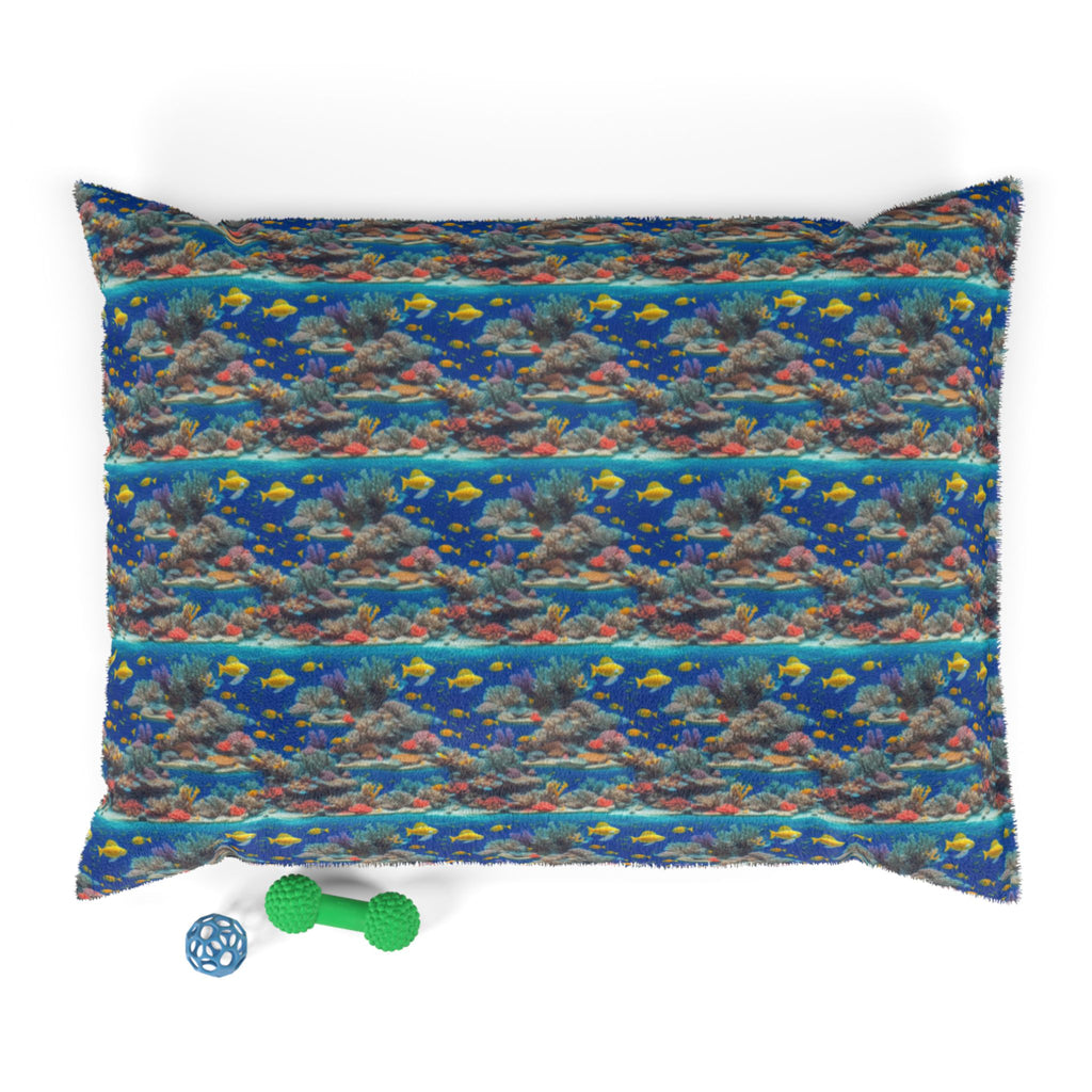 Mosaico de arrecife iluminado por el sol con bancos de peces dorados - Cama para mascotas Pet Zen