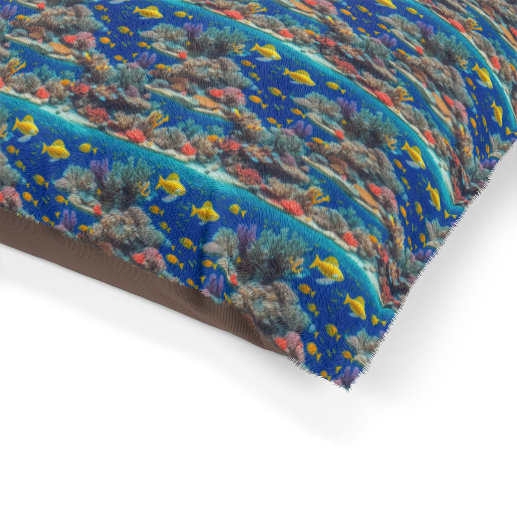 Mosaico de arrecife iluminado por el sol con bancos de peces dorados - Cama para mascotas Pet Zen