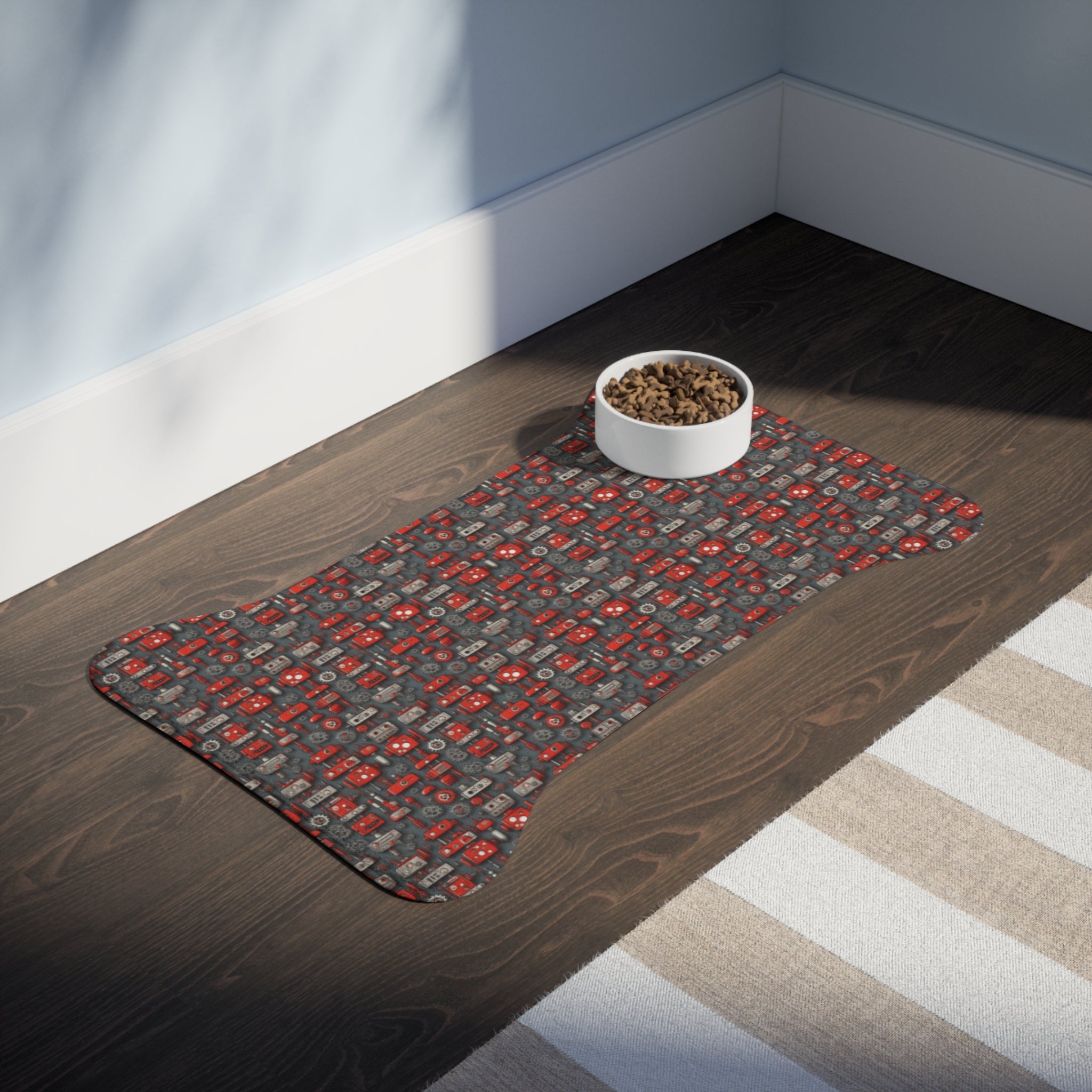 Tapis d'alimentation pour animaux Pet Ze - Motif engrenages et circuits pourpres