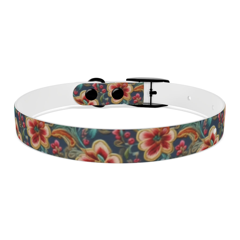 Flores carmesí sobre patrón de brocado vintage verde azulado - Collar para mascotas Pet Zen