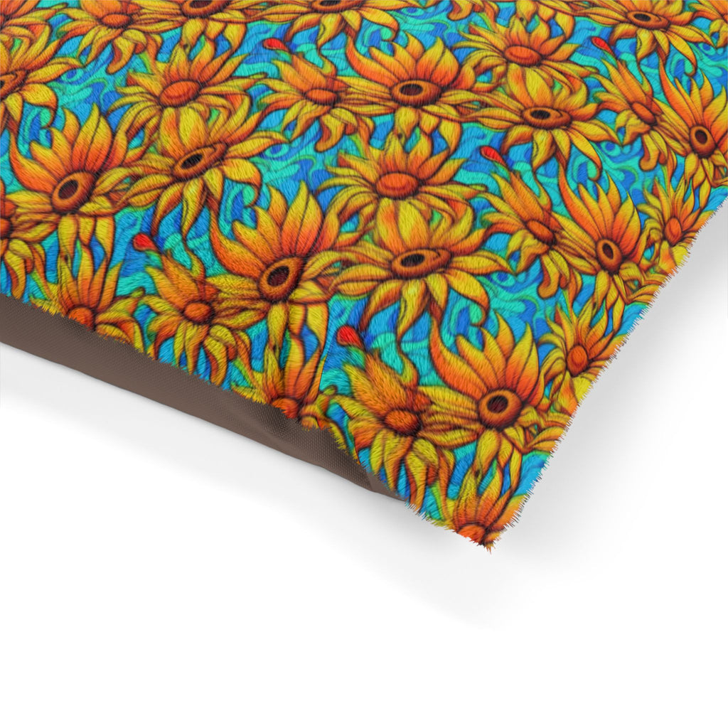 Kaléidoscope de tournesols sur vagues turquoise - Lit pour animaux Pet Zen