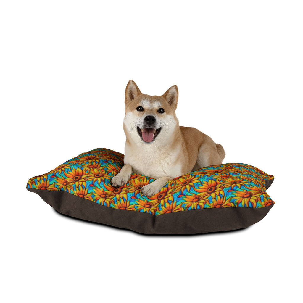 Kaléidoscope de tournesols sur vagues turquoise - Lit pour animaux Pet Zen