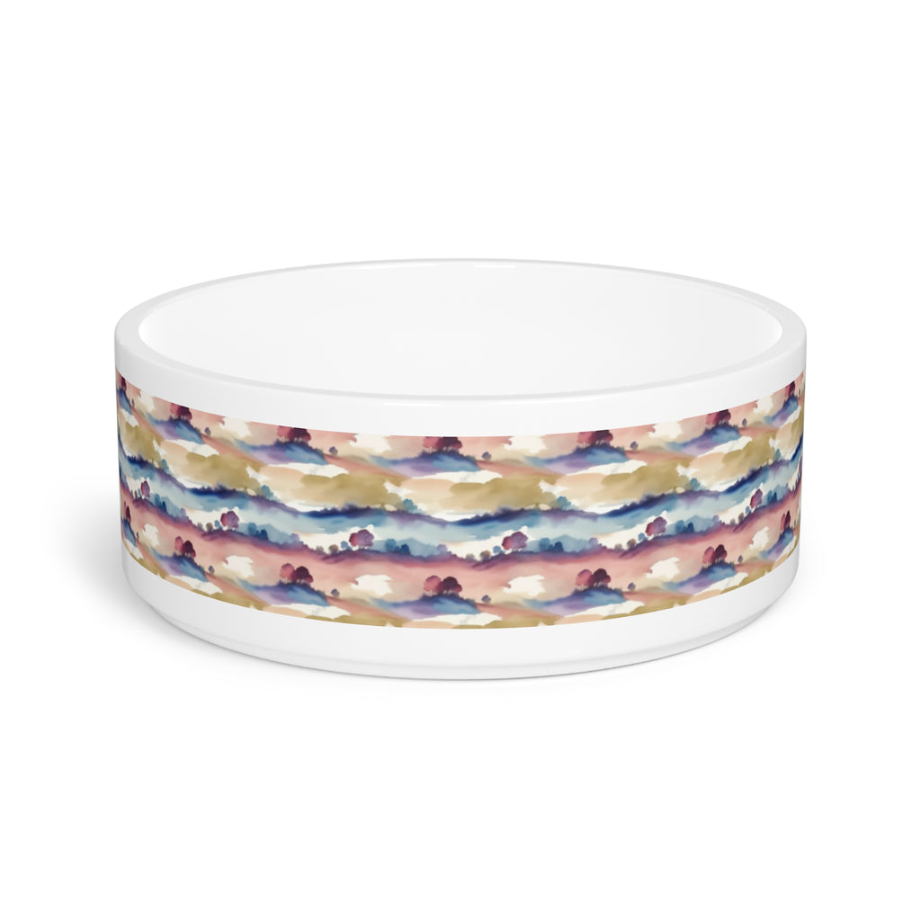 Gamelle pour animaux de compagnie à rayures aquarelle Horizon dans les tons crépuscule et écume de mer