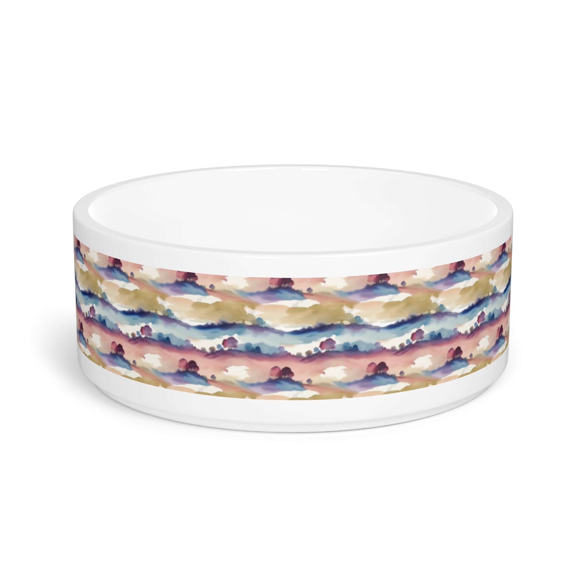 Gamelle pour animaux de compagnie à rayures aquarelle Horizon dans les tons crépuscule et écume de mer