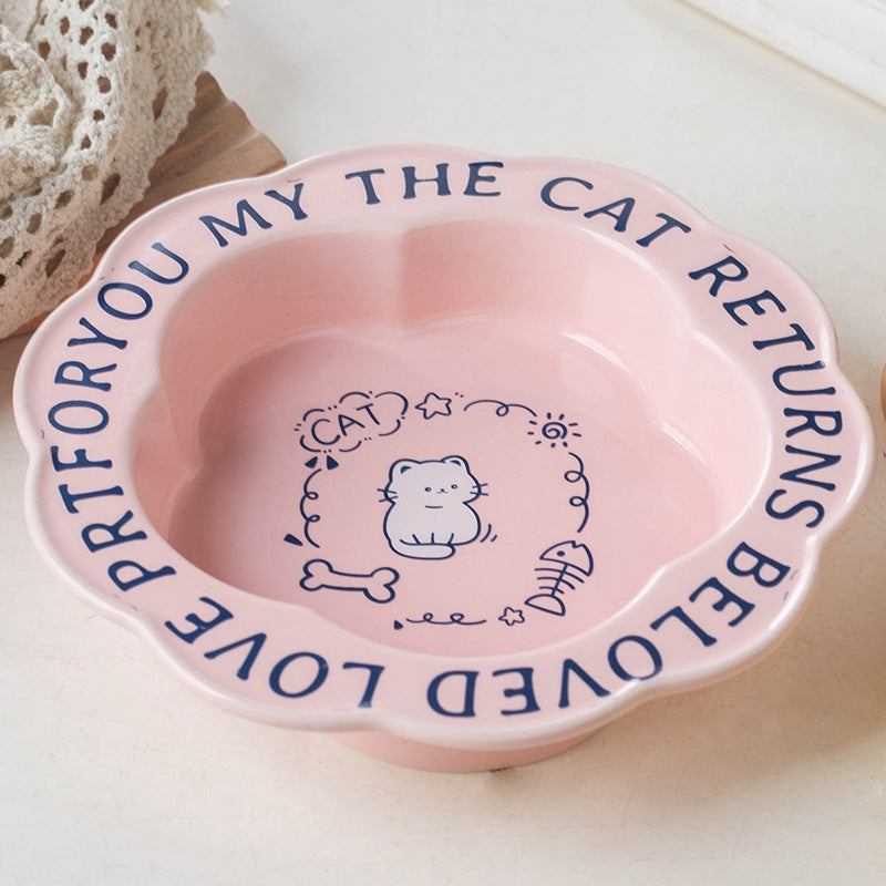Neck Anti-tumble Acrylic Lace Ceramic Cat Bowl
