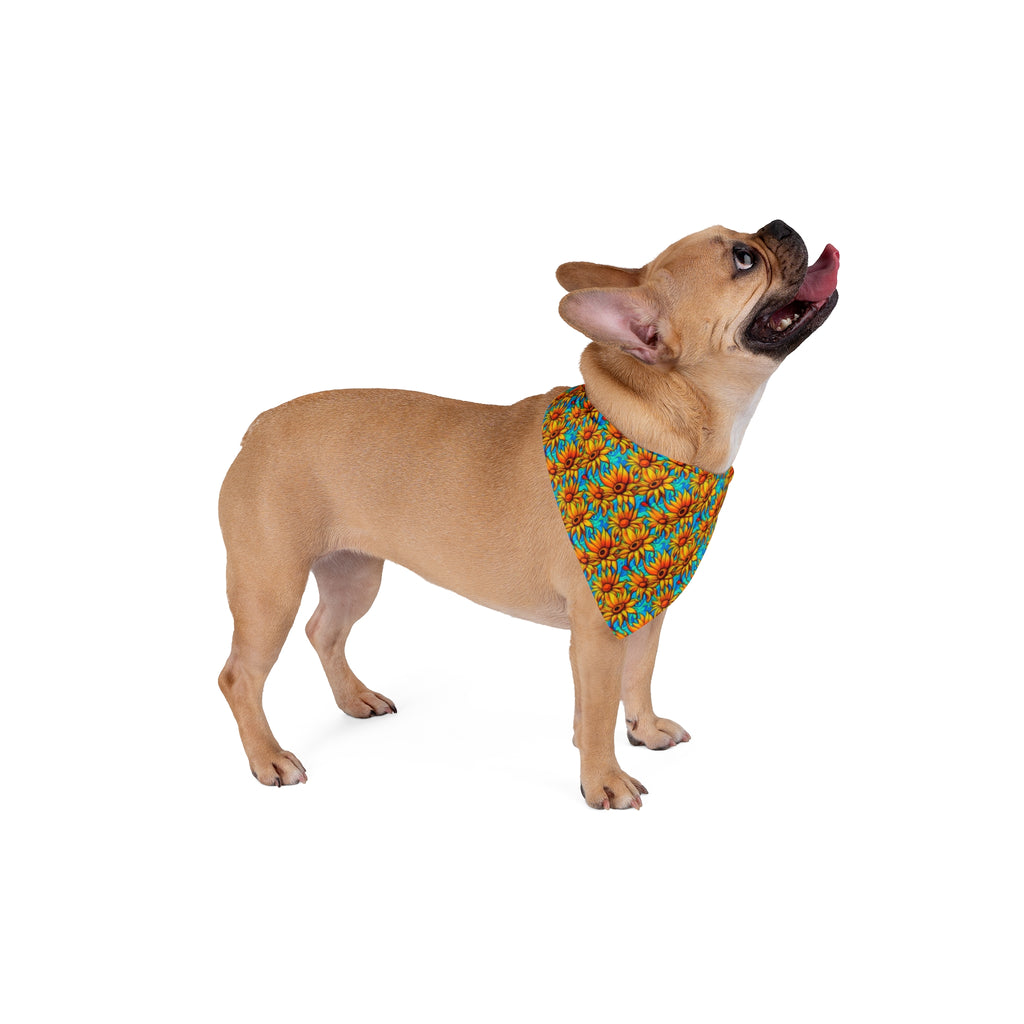 Caleidoscopio de girasoles sobre ondas turquesas - Bandana para mascotas Pet Zen
