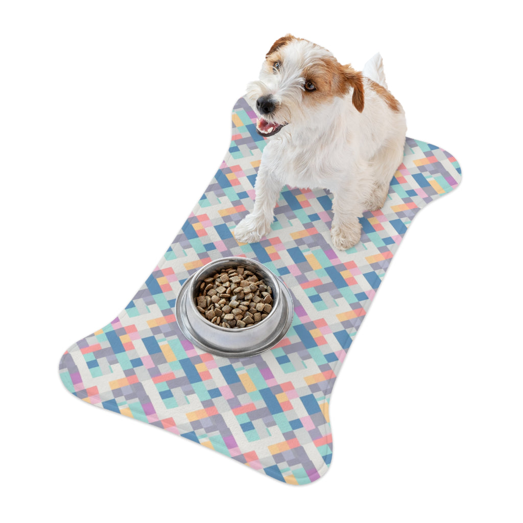 Tapis d'alimentation pour animaux Pet Ze, motif pixel pastel tissé en diagonale harmonieuse