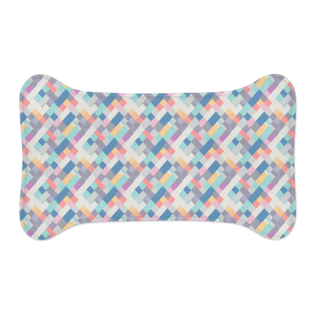 Tapis d'alimentation pour animaux Pet Ze, motif pixel pastel tissé en diagonale harmonieuse