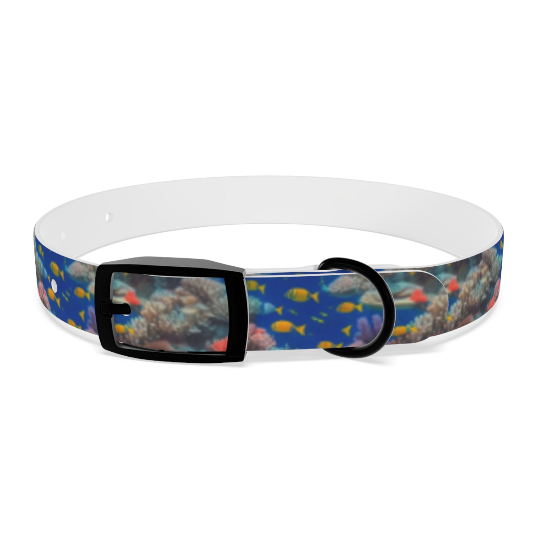 Mosaico de arrecife iluminado por el sol con bancos de peces dorados - Collar para mascotas Pet Zen