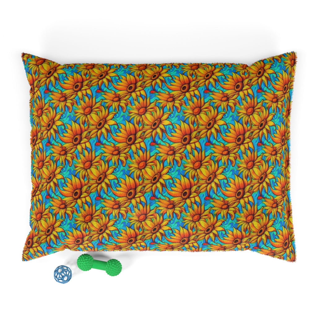 Kaléidoscope de tournesols sur vagues turquoise - Lit pour animaux Pet Zen