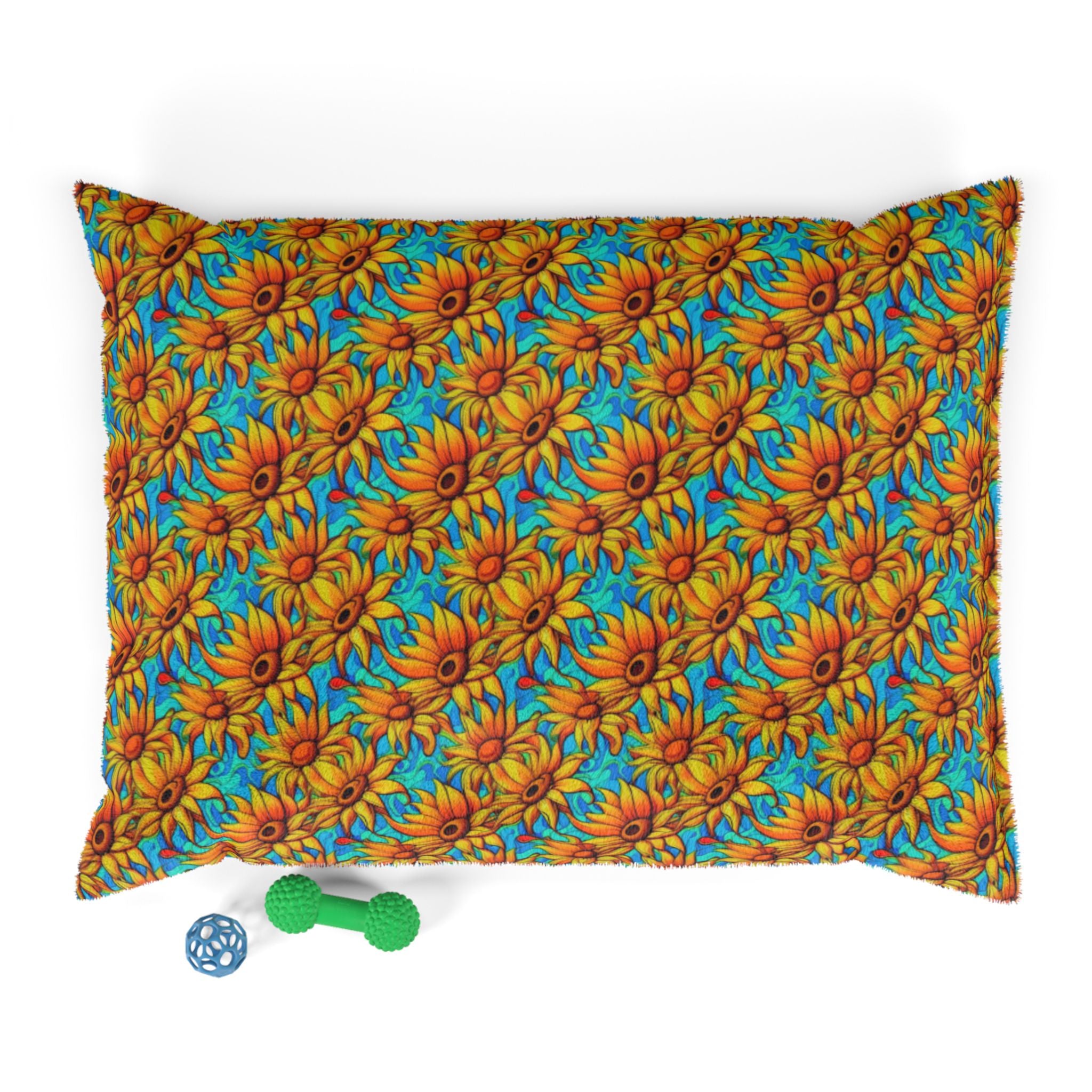 Kaléidoscope de tournesols sur vagues turquoise - Lit pour animaux Pet Zen