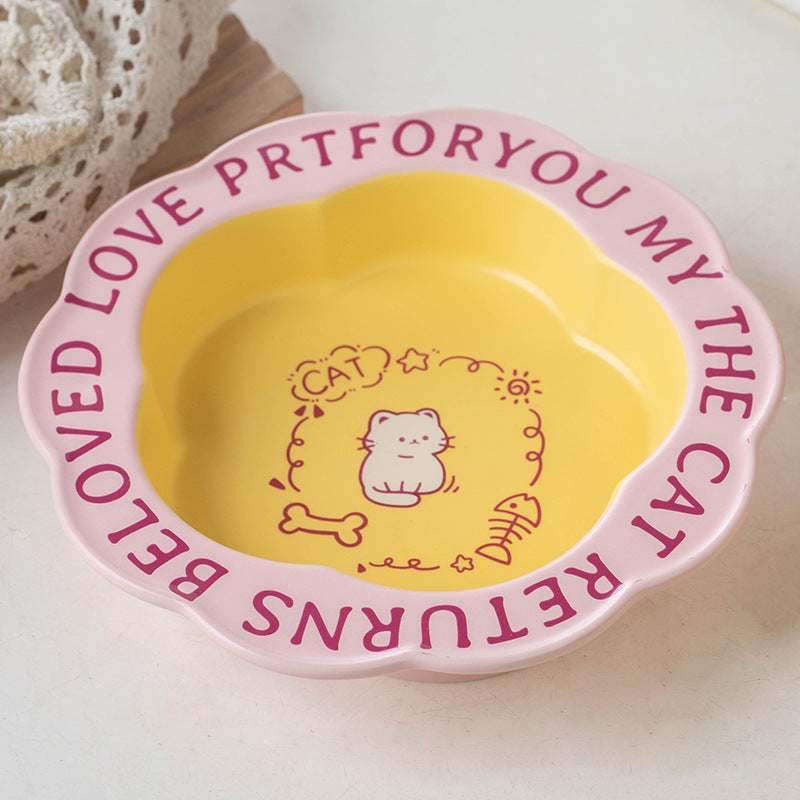 Neck Anti-tumble Acrylic Lace Ceramic Cat Bowl