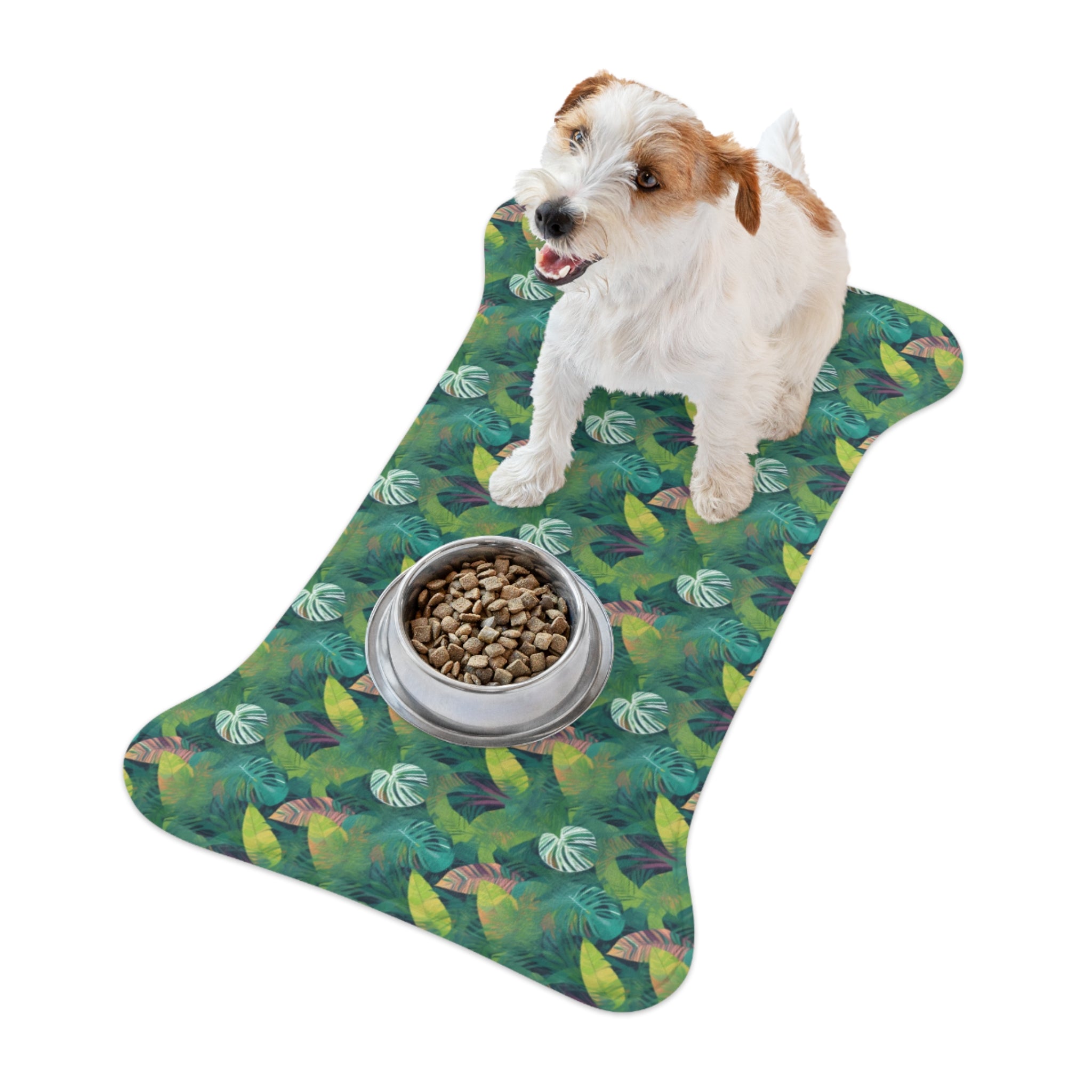 Patrón de dosel esmeralda de hojas tropicales - Tapete de alimentación para mascotas Pet Ze