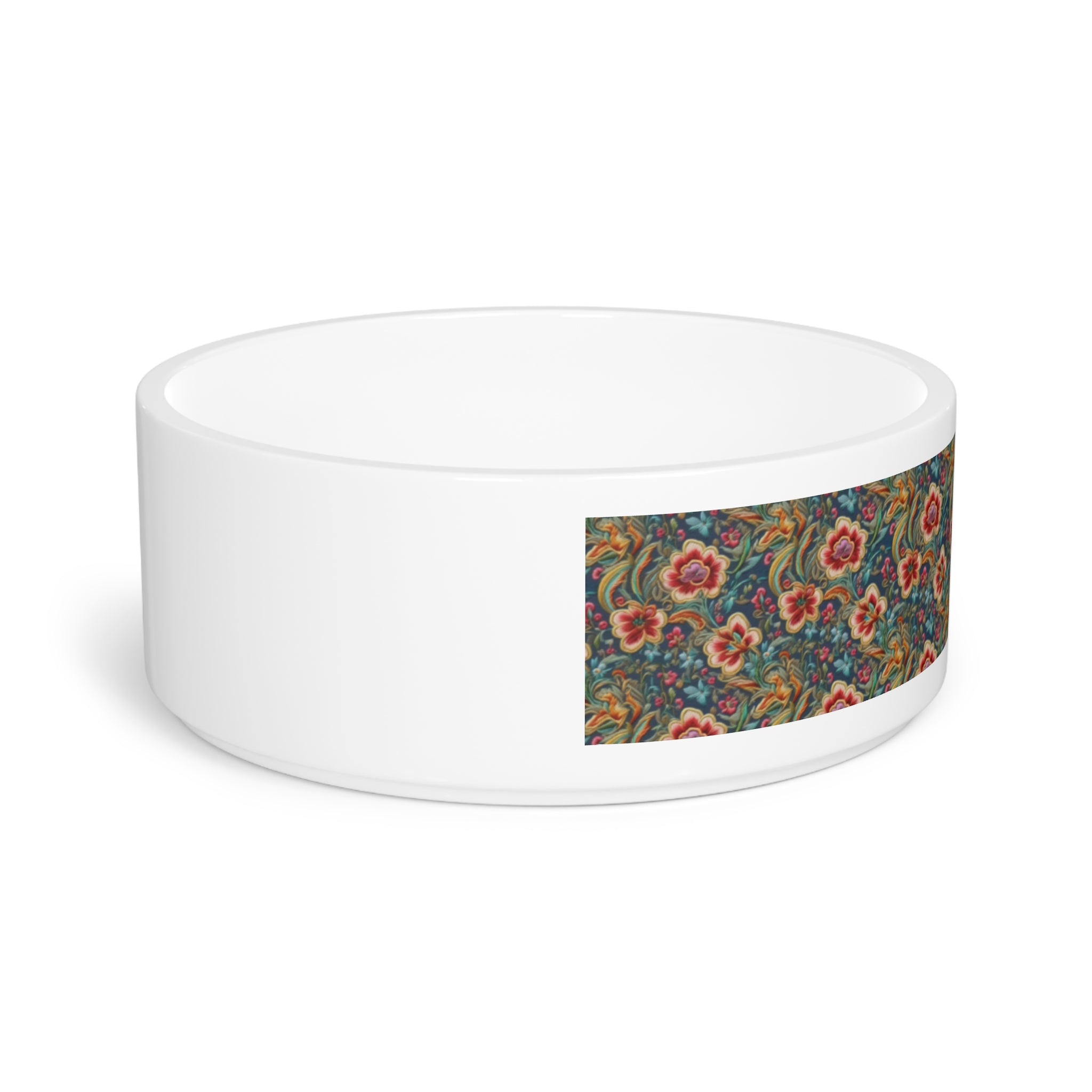 Bol pour animaux à motif brocart vintage bleu sarcelle et fleurs cramoisies