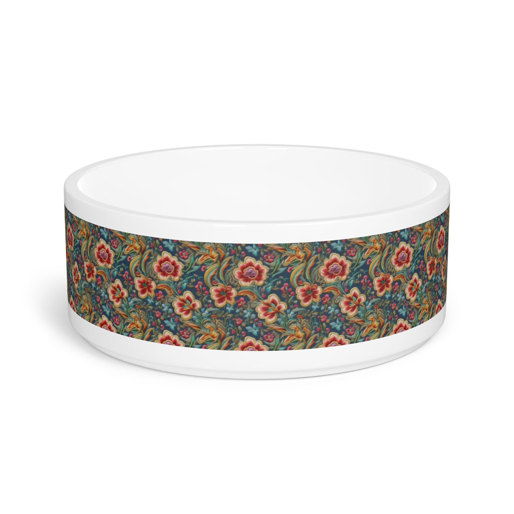 Bol pour animaux à motif brocart vintage bleu sarcelle et fleurs cramoisies