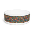 Bol pour animaux à motif brocart vintage bleu sarcelle et fleurs cramoisies