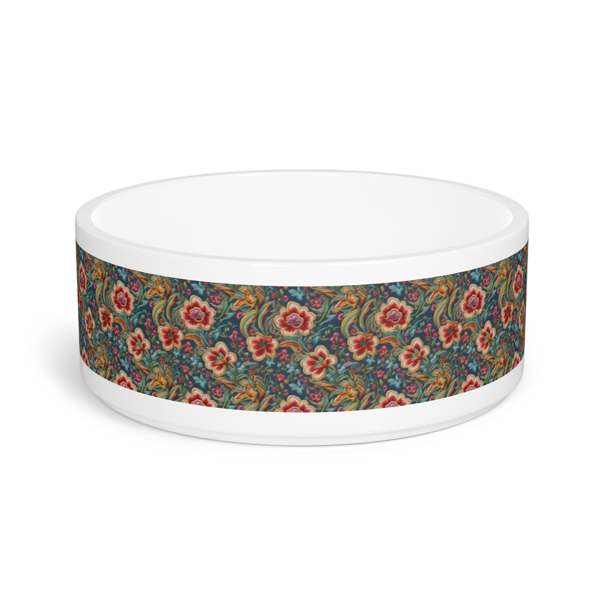 Bol pour animaux à motif brocart vintage bleu sarcelle et fleurs cramoisies