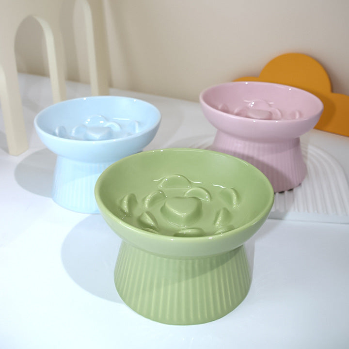 Ceramic Pet Cat Bowl Dog Bowl Anti-choke And Slow Food Anti-tumble High Foot Neck Protection Rice Bowl