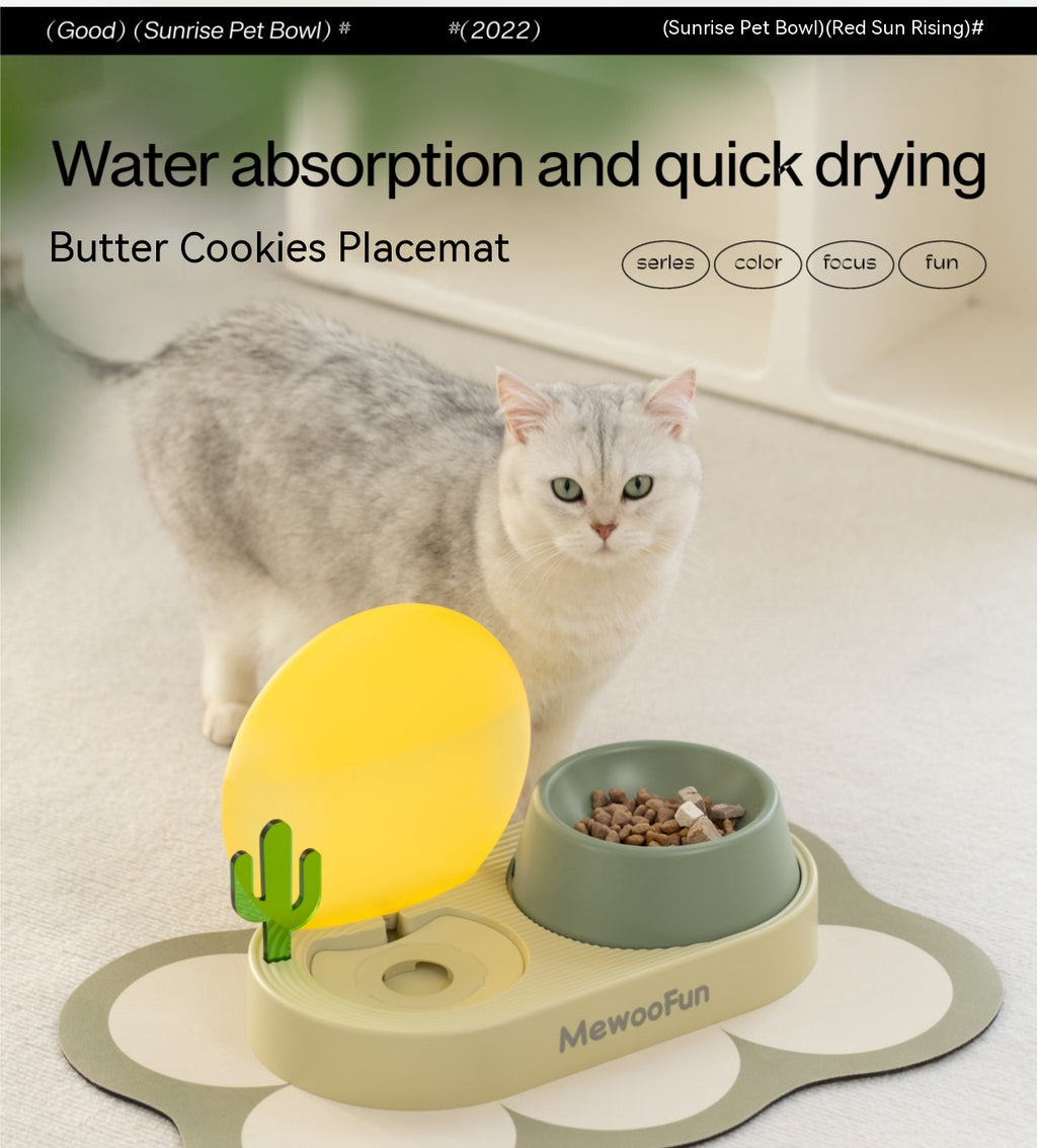 Cat Plastic Drinking Water Rice Basin Double Bowl