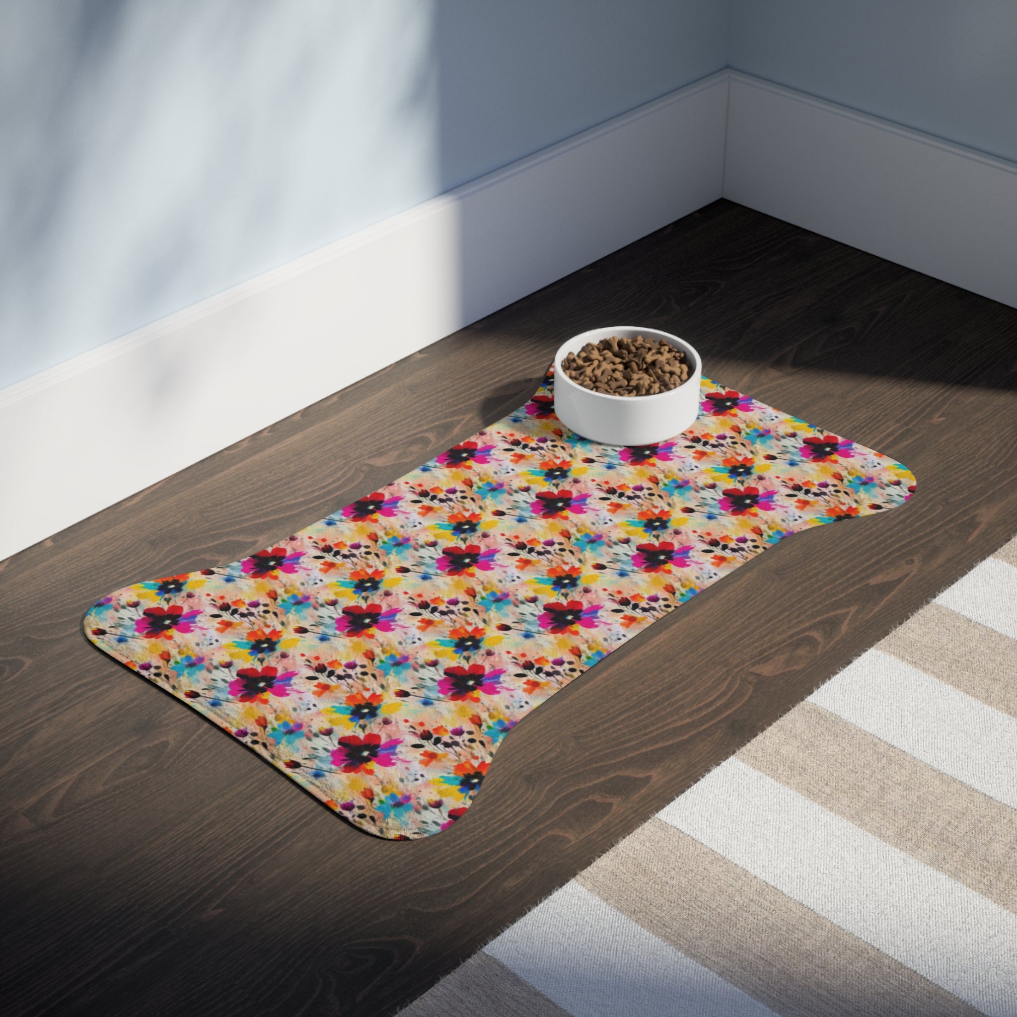 Confettis de fleurs sauvages en aquarelle - Tapis d'alimentation pour animaux Pet Ze