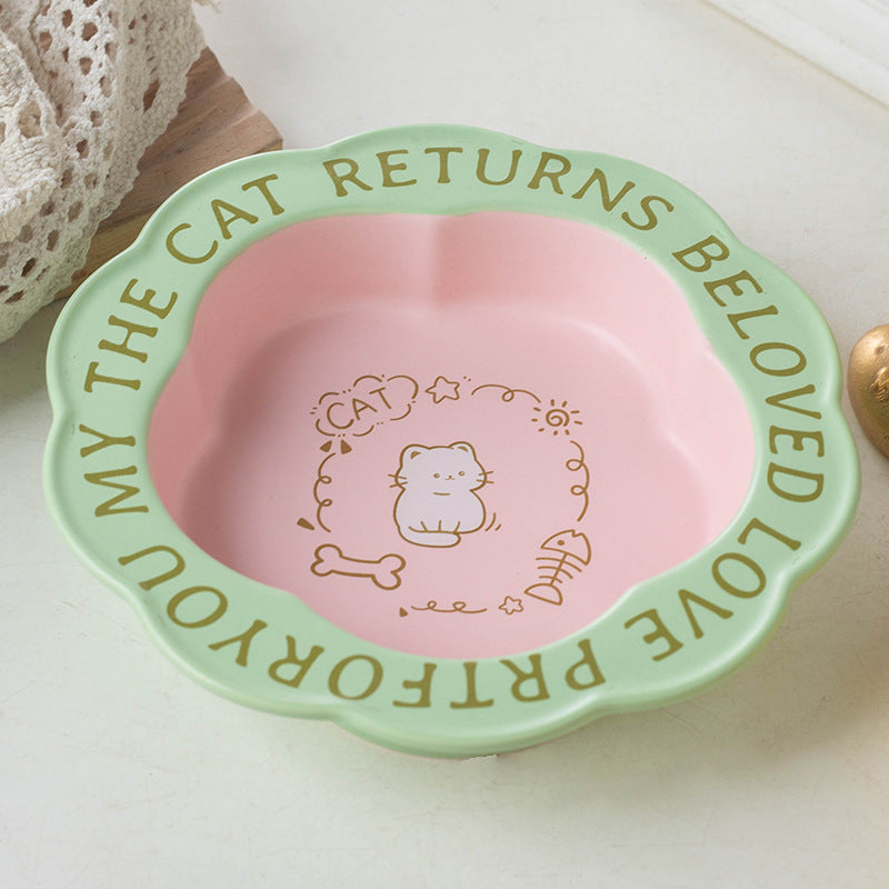 Neck Anti-tumble Acrylic Lace Ceramic Cat Bowl