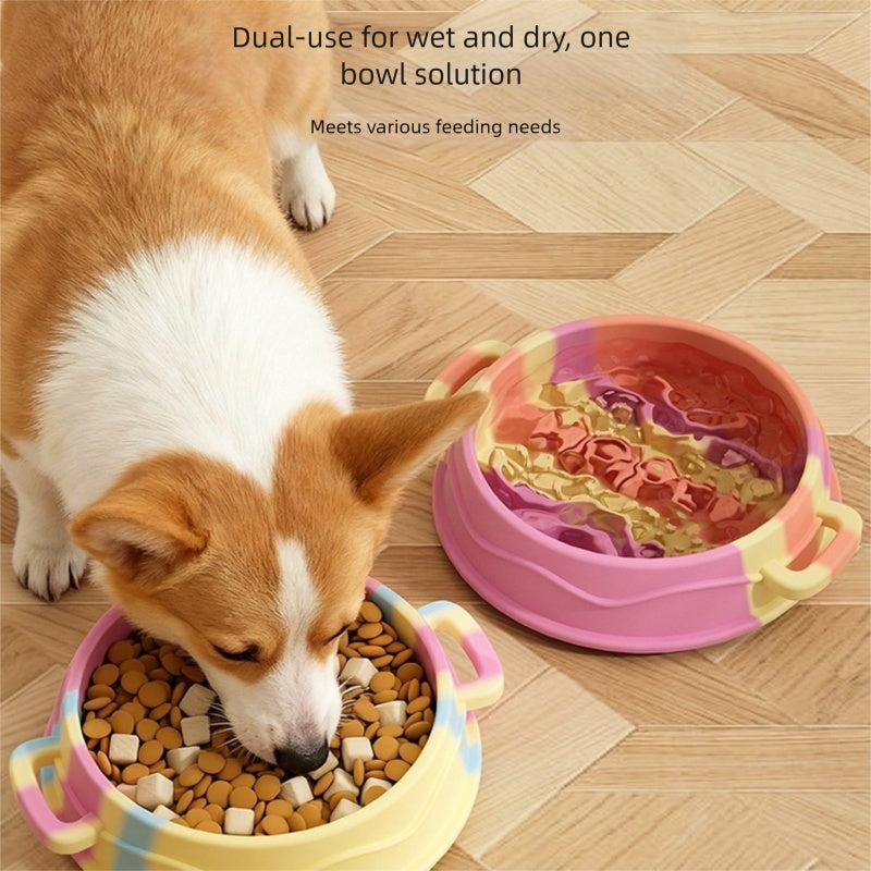 Cross-border Dog Bowl, Double-ear Handle Silicone Slow Food Bowl, Dog Pet Small Dog Slow Food Mat, Anti-choking Slow Food Bowl