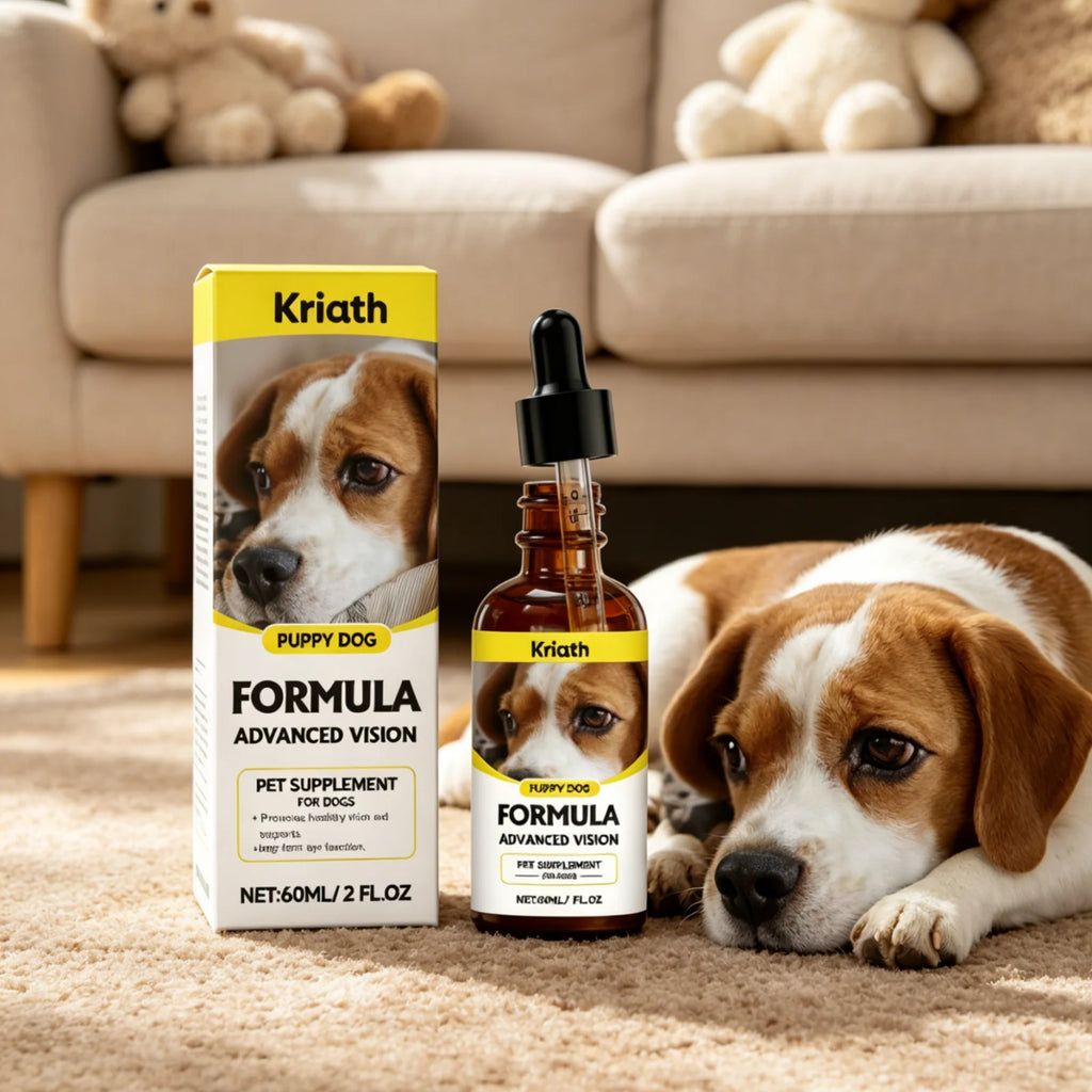Kriath Gouttes Oculaires pour Chiens Complément Alimentaire Protection Oculaire Canine Maintien de la Santé Améliore l'Absorption des Nutriments Soutien Doux à la Vision du Chien 60 ml