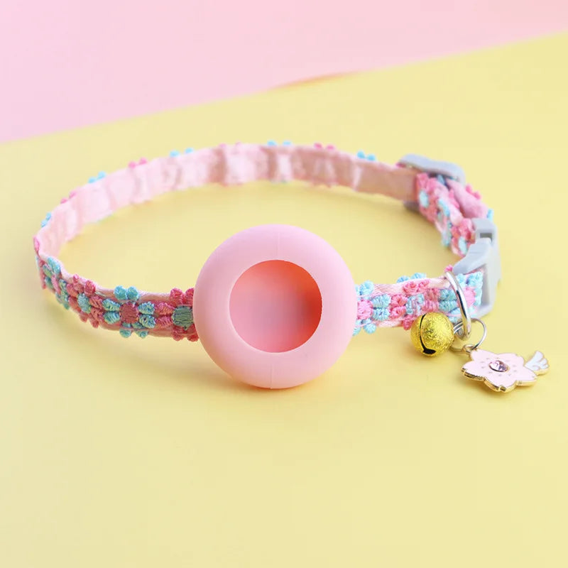 Para collar de gato Airtag con colgante de corazón para niña, gato, bonito, flor, funda de posicionamiento, collar de gato, gatito, cachorro, conejo, sin Airtag