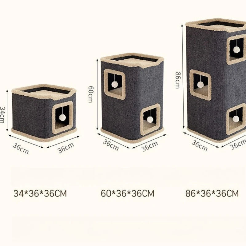 1-3 Level Cat House for Indoor Cats Hideaway Cave Cushions Cat Tower Condo for Multi Small Pet and Large Cats Indoordog House