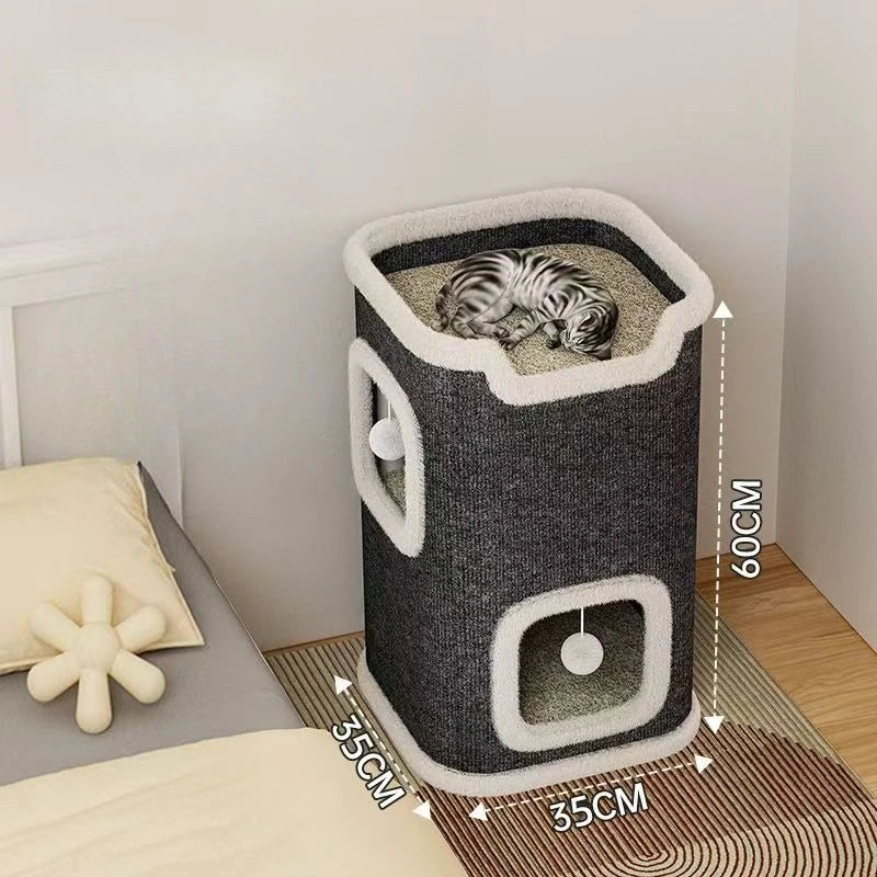 1-3 Level Cat House for Indoor Cats Hideaway Cave Cushions Cat Tower Condo for Multi Small Pet and Large Cats Indoordog House