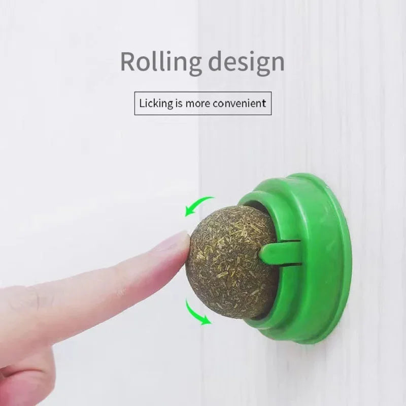Juguete de bola adhesiva de pared de hierba gatera natural para gatos, rascadores, golosinas saludables naturales que eliminan las bolas de pelo para promover la digestión, snack de hierba para gatos