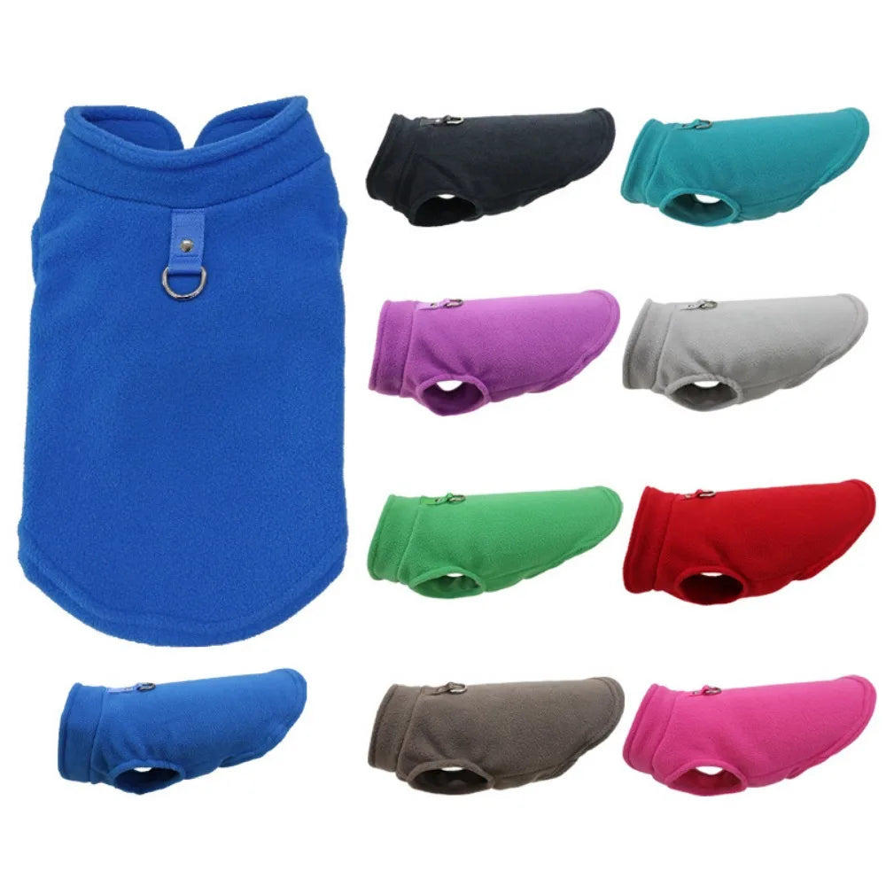 Europa, América, ropa para mascotas de Amazon, ropa para perros, chaleco polar engrosado de color liso, correa de tracción, suministros para mascotas en stock