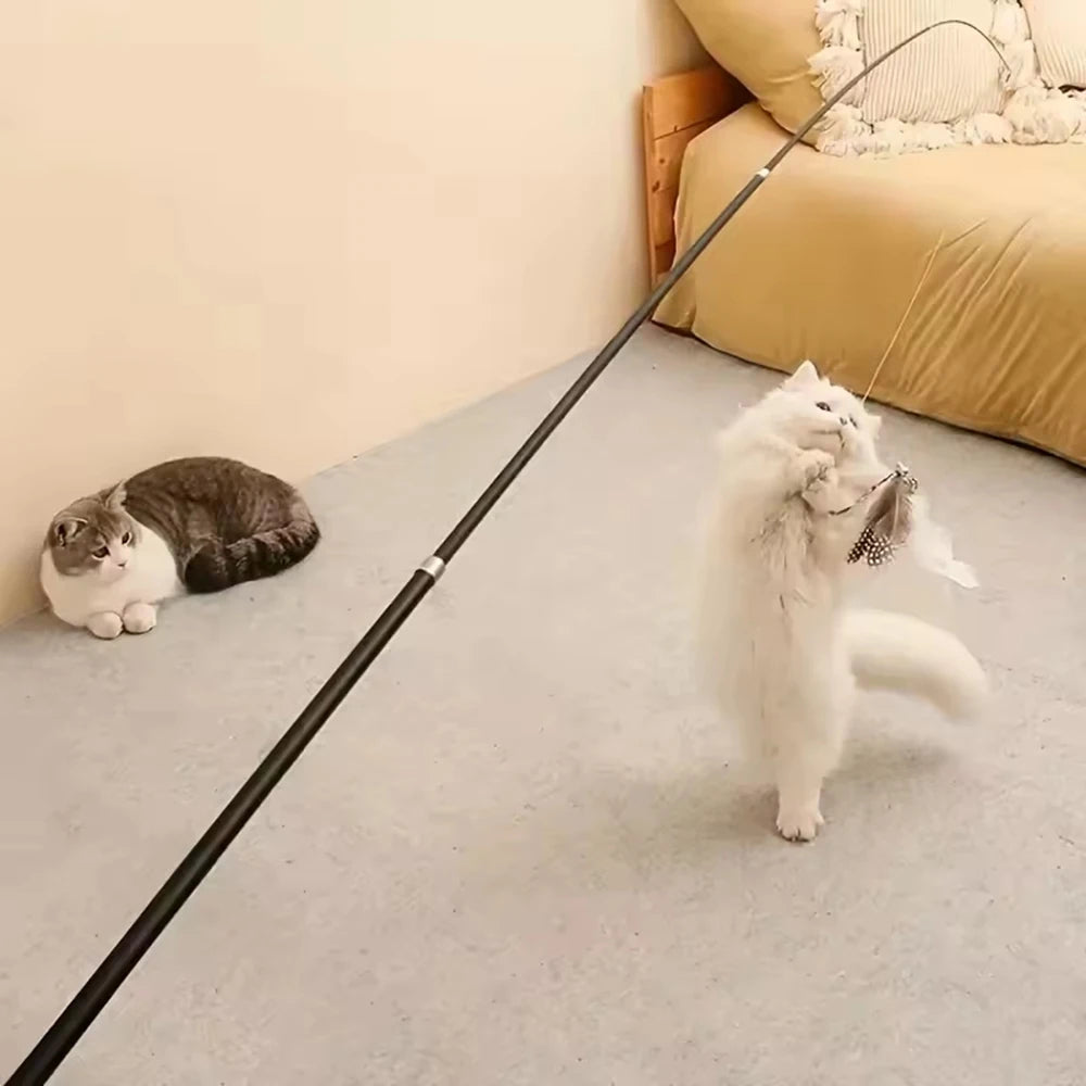 Interactive Long Extendable Pole Cat Toy with Artificial Feathers Pet Supplies for Cats Pet Toy