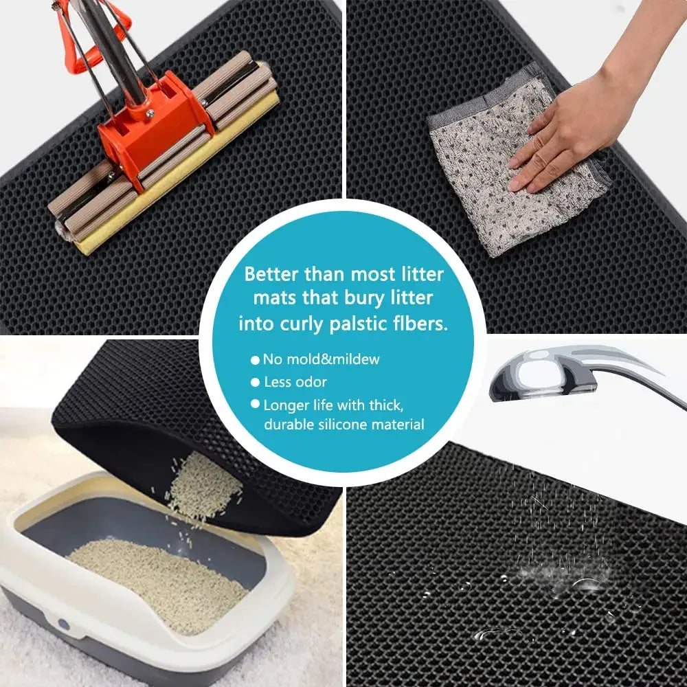 Tapis de litière pour chat avec cadeau, double couche imperméable, tapis de litière antidérapant pour animaux de compagnie, lavable, matelas pour chat, produits de nettoyage