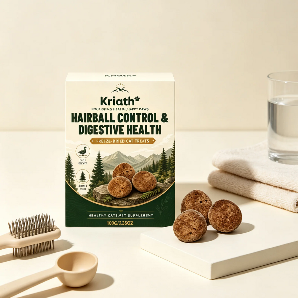 Kriath Freeze Dried Cat Treats Hairball Control Digestive Health Nutritional Balance Gentle Natural Ingredients Cat Supplement
