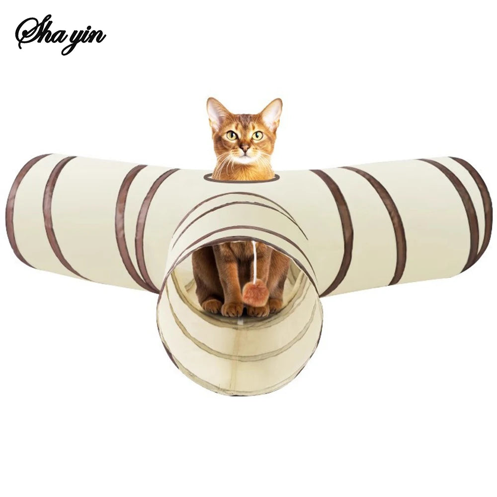 1PC Cat Tunnel, Collapsible Tube with 1 Play Ball Toys, 3 Ways Tunnels for Indoor Cats