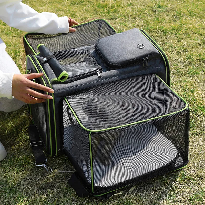 Cat Bag Foldable Large Capacity Cat Outdoor Car Expansion Portable Pet Handbag Breathable Diagonal Cross Bag for Cats and Dogs