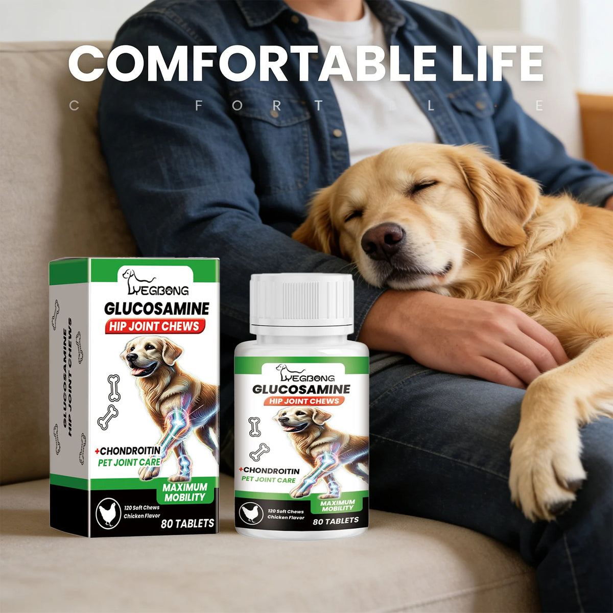 Comprimés pour les articulations Pet Joint Chew : Nourrissent, apaisent l'inconfort articulaire, améliorent la vitalité, soutiennent le tissu cartilagineux, soin des articulations, complément nutritionnel