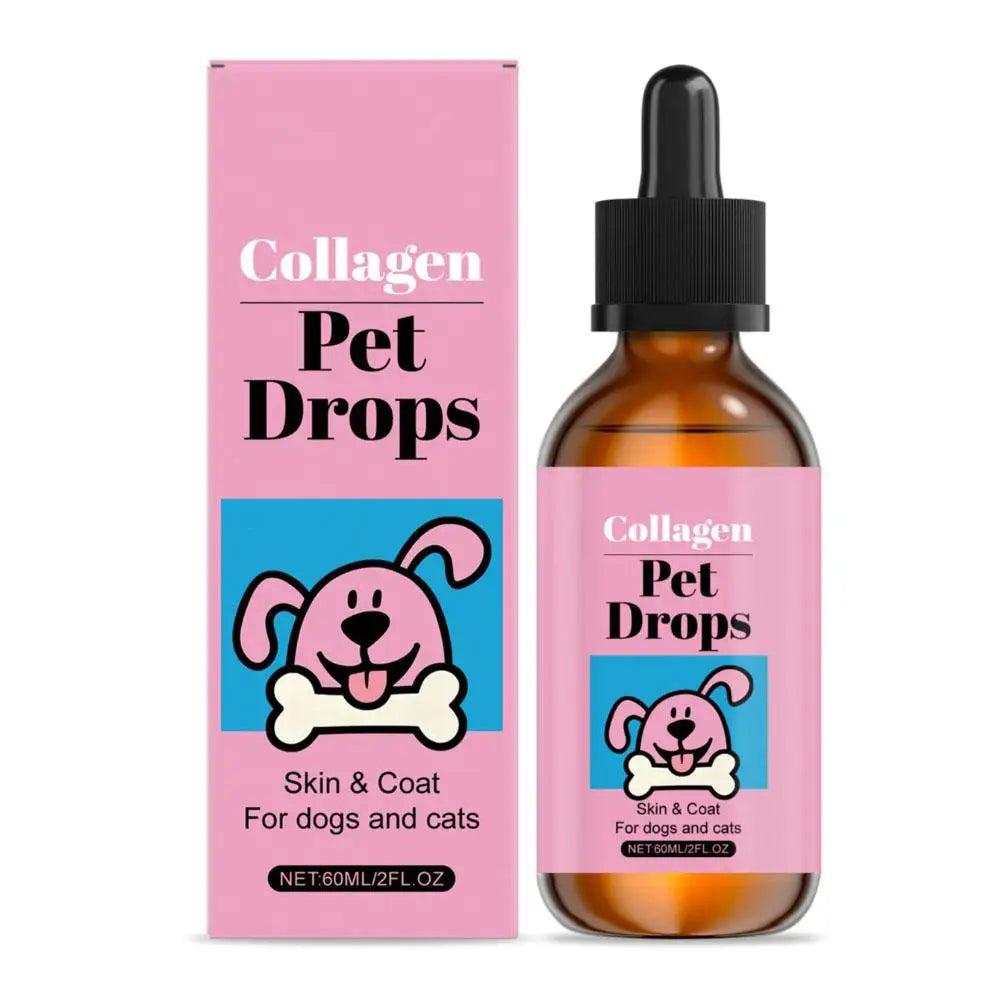Pet Collagen Gouttes 60ml Complément Peau et Pelage pour Chiens Chats Liquide Hydratant Complément Nutrition Quotidienne Accessoires pour Chiens