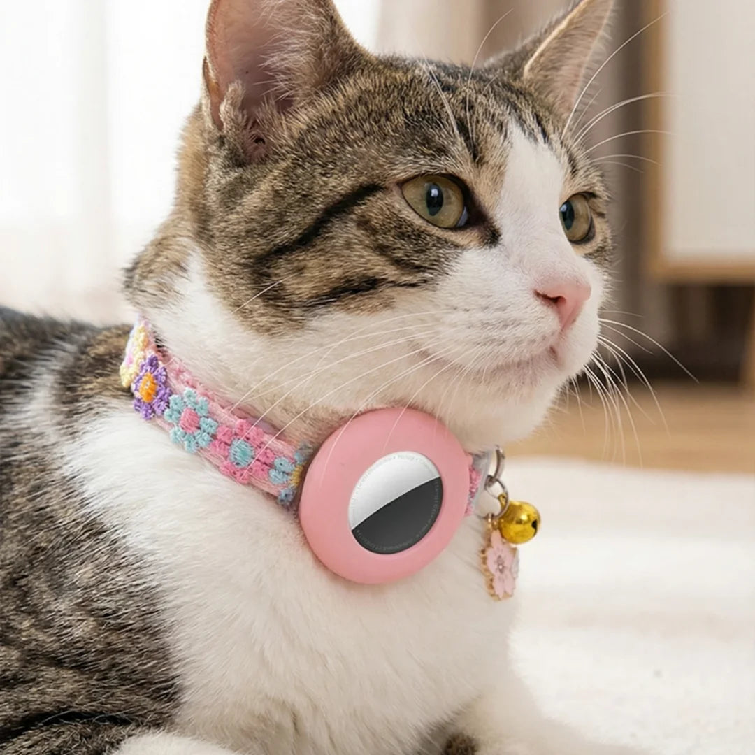 Pour Airtag Collier de Chat avec Pendentif Cœur Fille Chat Mignon Fleur de Positionnement Housse Collier de Chat Chaton Chiot Lapin Sans Airtag