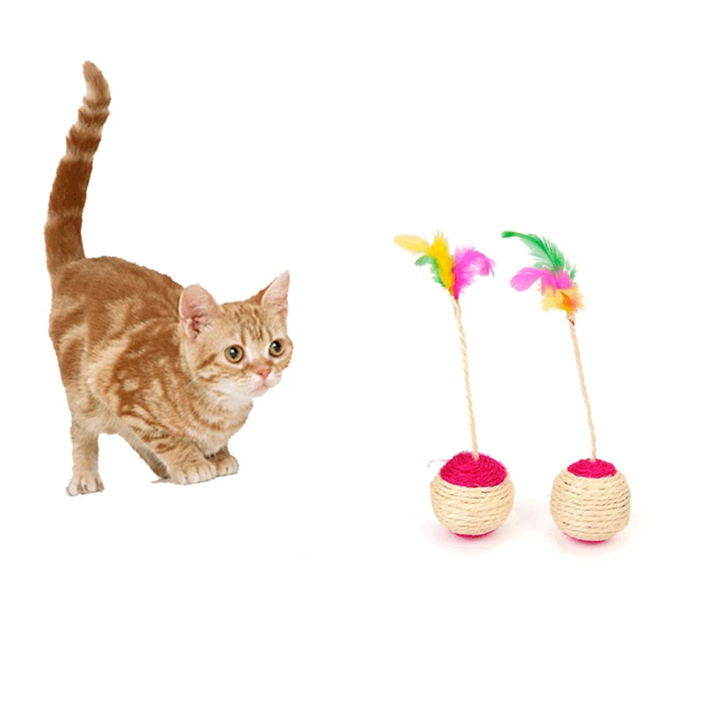 1PC Pet Cat Toy Colorful Feather Blanket Ball Grinding Claw Interactive Play Ball Cat Toy Sisal Shuttlecock Ball