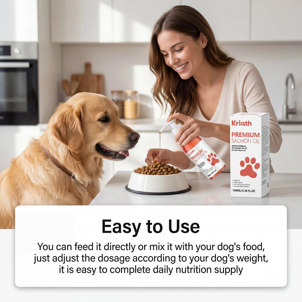 Huile de Saumon Naturelle pour Animaux de Compagnie, Complément Alimentaire Liquide pour Chien, Vitamine E, Pelage Brillant et Santé Cardiaque, Formule Douce, Flacon Pompe
