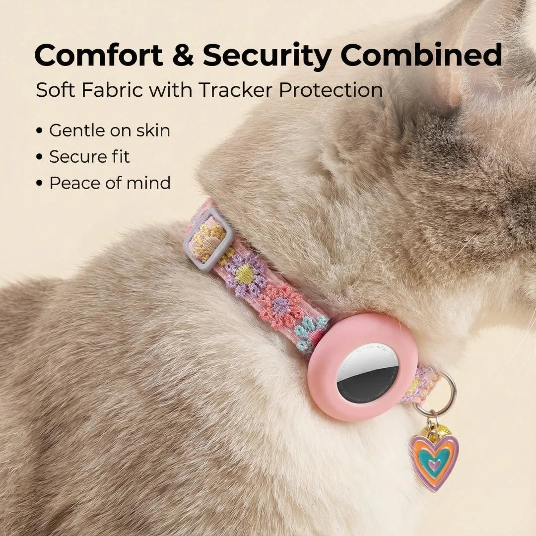Pour Airtag Collier de Chat avec Pendentif Cœur Fille Chat Mignon Fleur de Positionnement Housse Collier de Chat Chaton Chiot Lapin Sans Airtag
