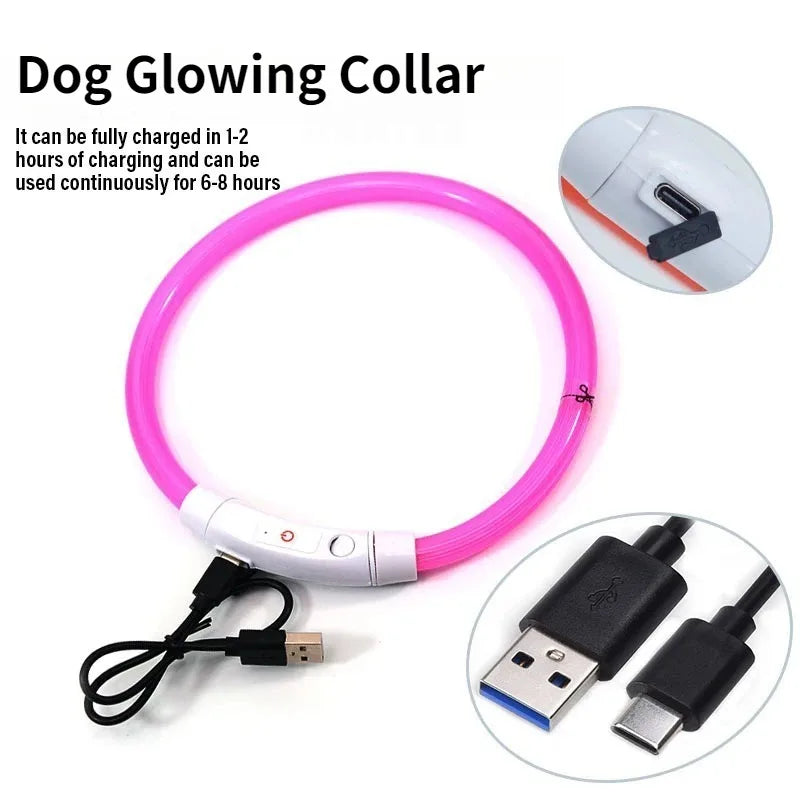 Collier lumineux rechargeable pour chien en fibre optique, accessoire pour animaux de compagnie brillant la nuit, collier de sécurité détachable pour une visibilité nocturne accrue
