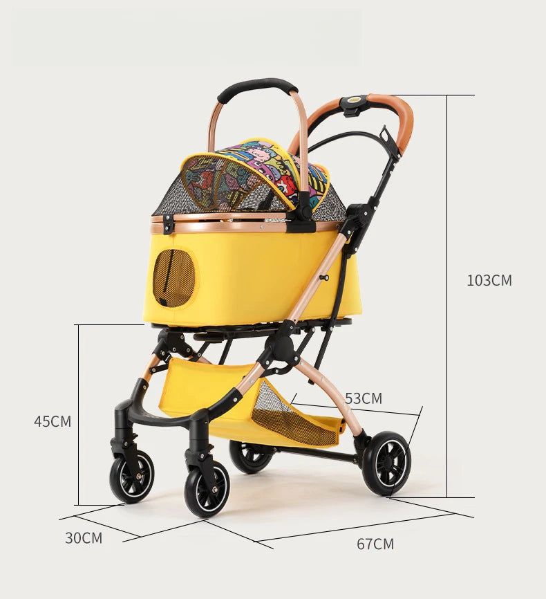 3 in 1 Pet Stroller 4 Wheel Small Medium Portable Foldable Carrier Dog Strolling Storage Basket 36lb max  dog car seat