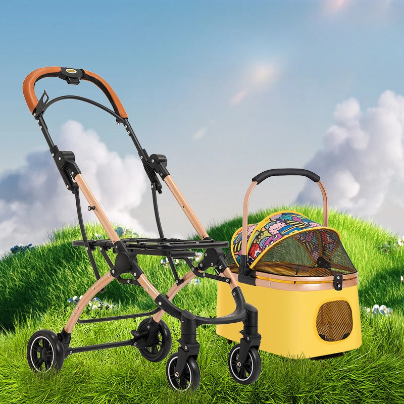 3 in 1 Pet Stroller 4 Wheel Small Medium Portable Foldable Carrier Dog Strolling Storage Basket 36lb max  dog car seat