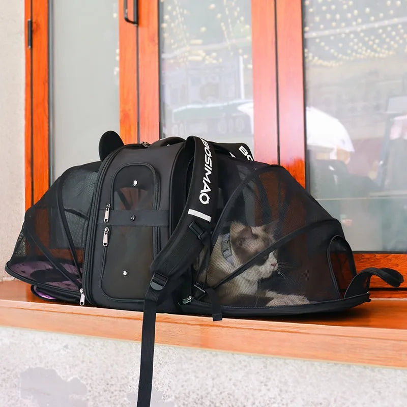 2-in-1 Cat Carrier Backpack Dual Expandable Backpack Foldable Breathable Carrier Pets and Small Dogs transporte pet backpack