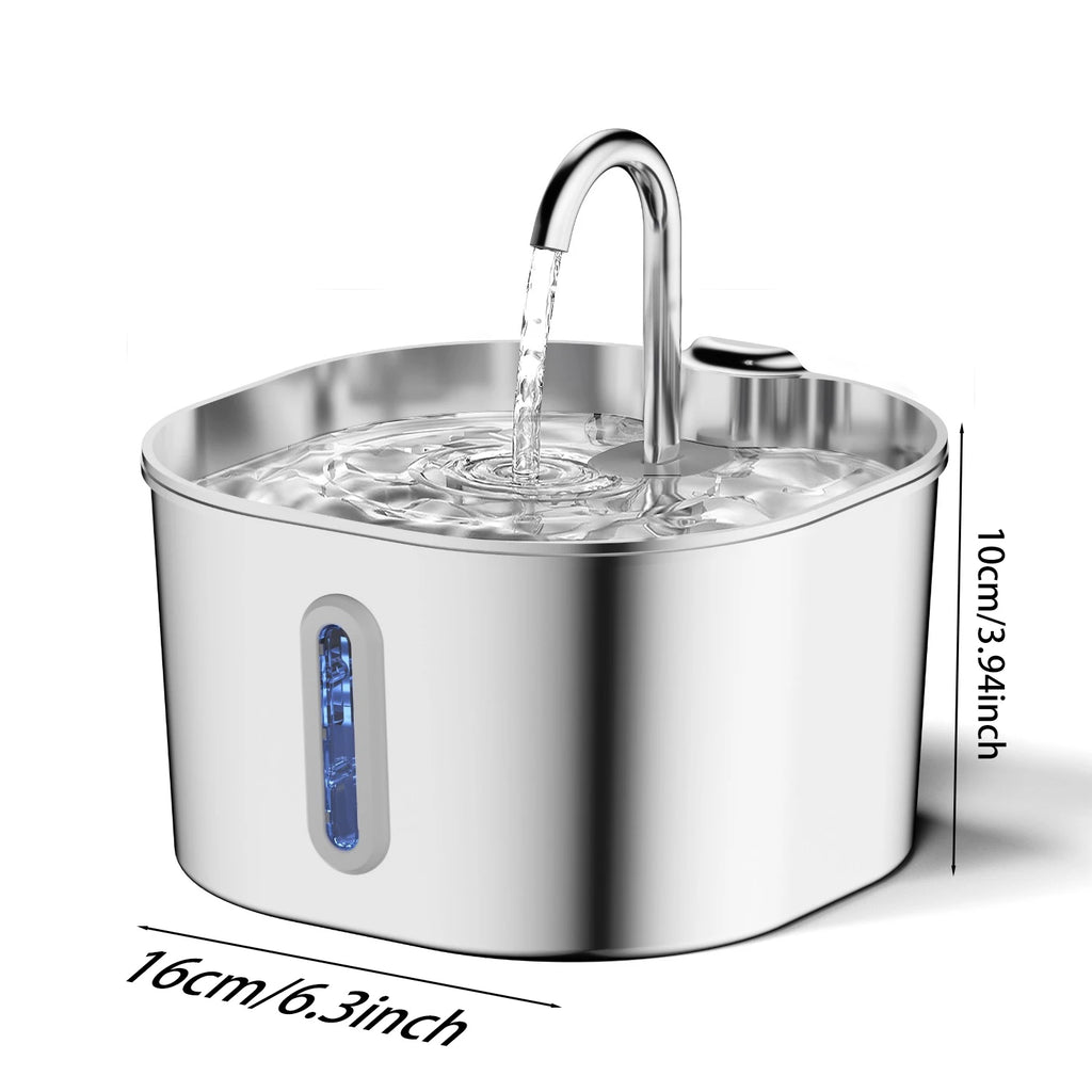 ZYFeeder Fontaine à Eau Automatique pour Chat 2,2L Carrée en Acier Inoxydable Distributeur d'Eau pour Animaux de Compagnie Chien avec Fenêtre (sans Adaptateur 5V 1A)