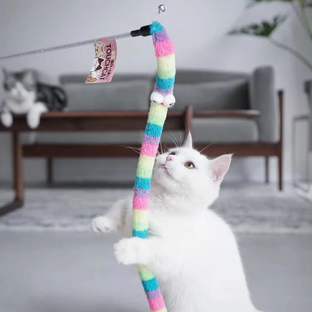 1PC Soft cartoon caterpillar, cat teasing stick, cat interactive toy, pet cat supplies, cat teasing accessories