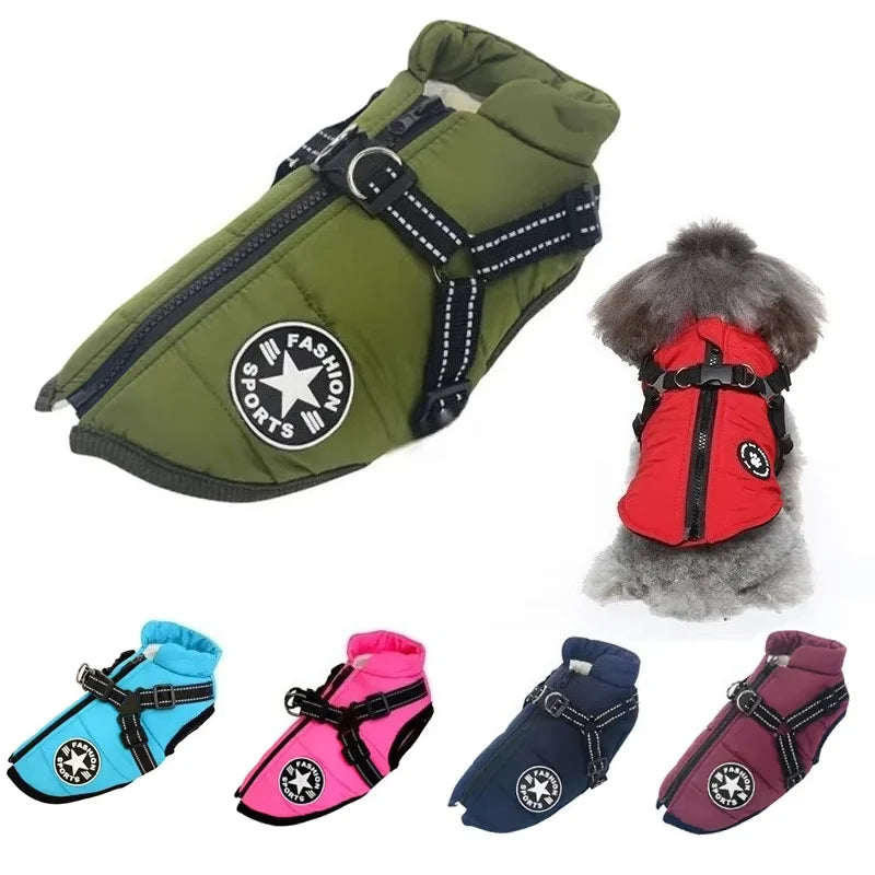Veste pour Grand Chien avec Harnais, Vêtements d'Hiver Chauds pour Chien Labrador Imperméable, Manteau pour Grand Chien Chihuahua Bouledogue Français